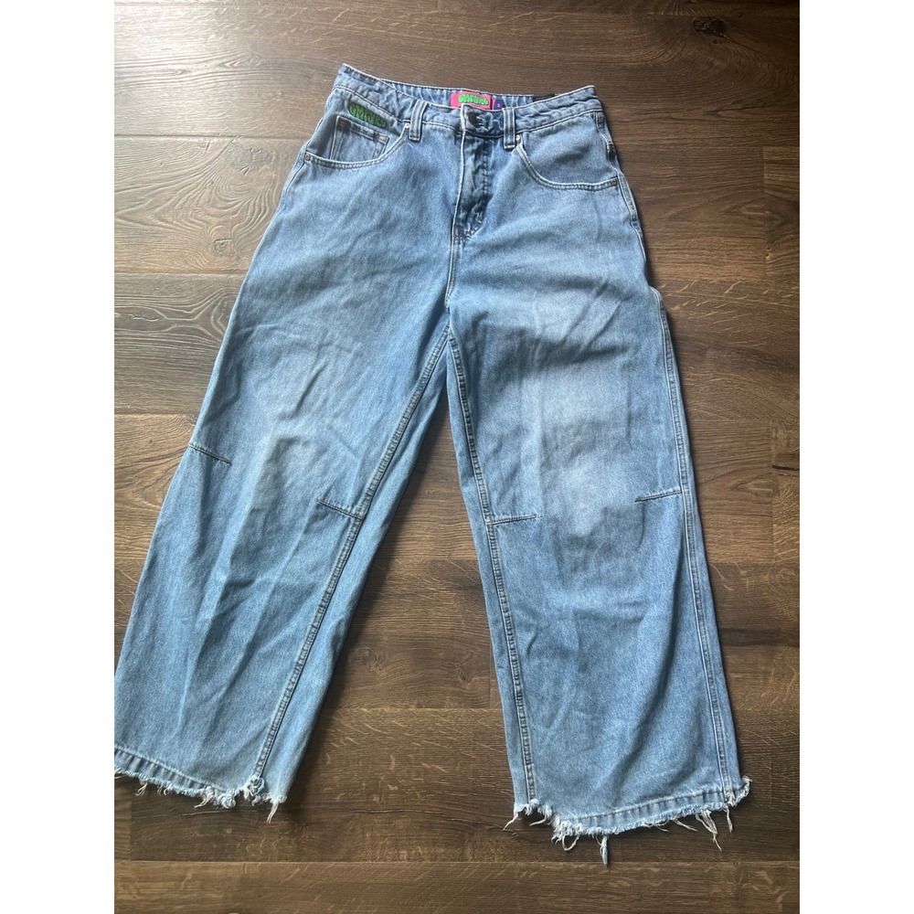 Empyre Womens Wide Leg Skater Jeans Light Wash Raw Hem Baggy Denim Size 2